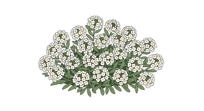 Illustration of Sweet Alyssum Flowers in a Bush