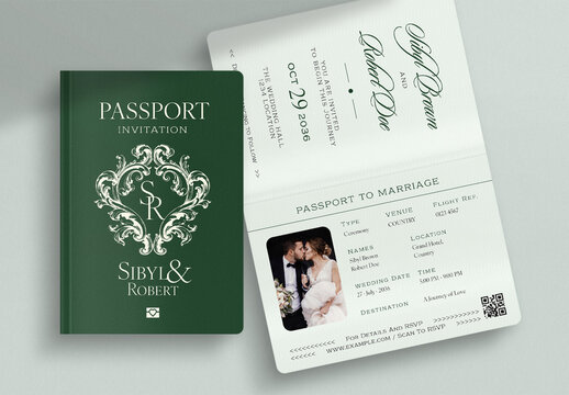 Passport Wedding Invitation Template, travel theme RSVP card, destination marriage invite set