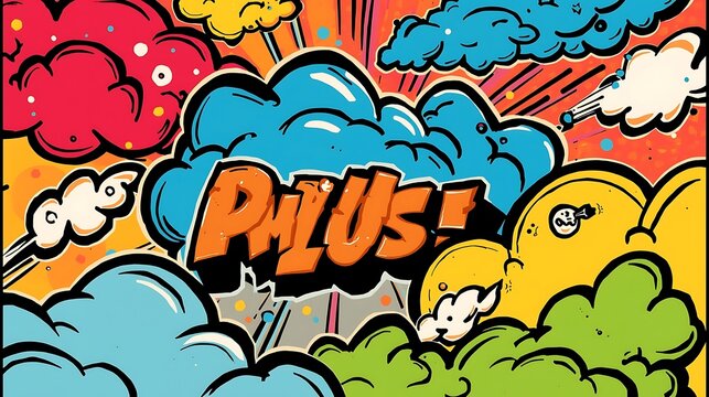 Dynamic PALUS! Comic Book Pop Art Background with Explosive Speech Bubble & Retro Clouds