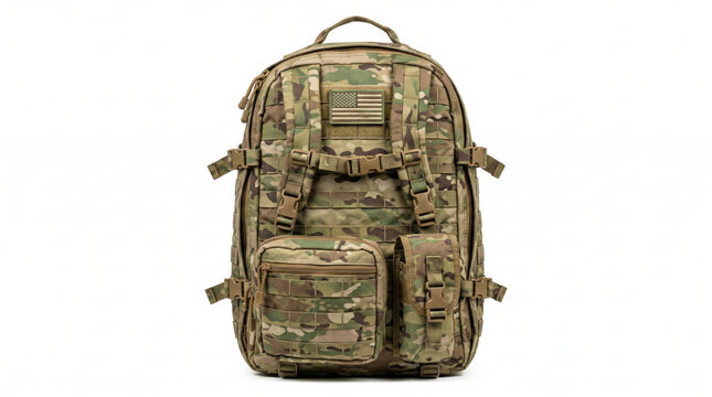 Large multicam tactical rucksack on white background