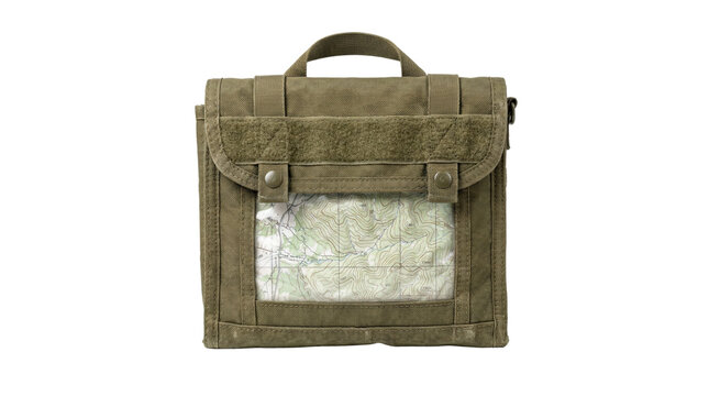 Olive drab military canvas map case with window