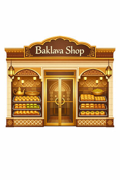 Vector illustration of a modern baklava shop