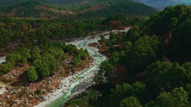 Aerial view of Dharamshala, a scenic hill town in Dhauladhar range.