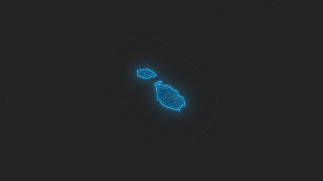 Stylized Blue Neon Glow Map Zoom In Animation on Dark Digital Background - Malta