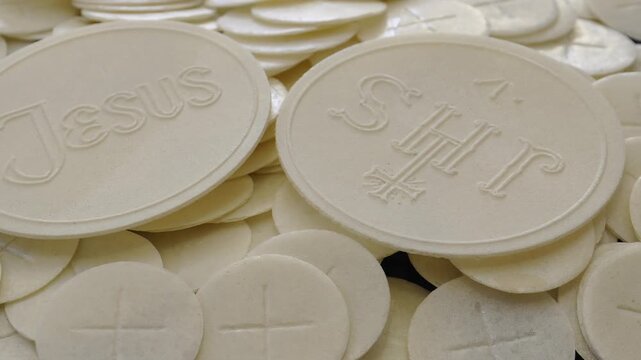Consecrated communion hosts. Christian Catholic Celebration