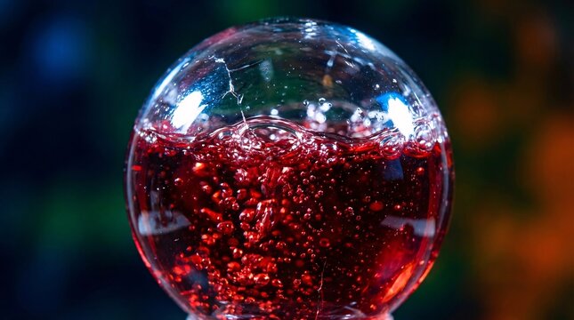 Boiling crimson liquid contained within a fragile pristine crystal sphere vividly illustrates the dangerous containment of silent anger.