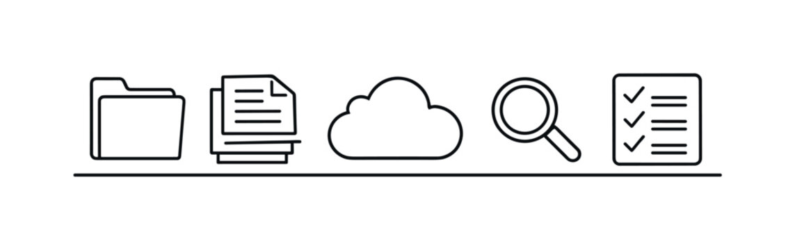 Digital document management and paperless workflow for organizing files and improving efficiency in modern offices, folder, document stack, cloud