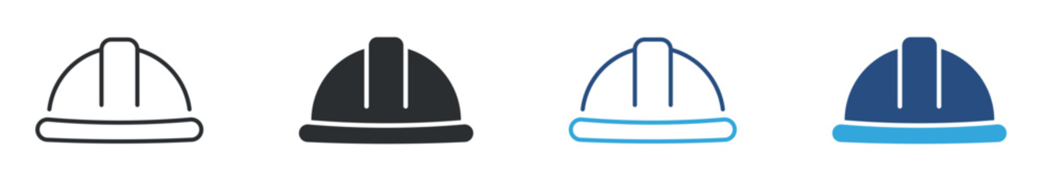 Construction Helmet Icon Set, Hard Hat and Worker Safety Symbols, Industrial Protection and Engineering Icons, Vector Illustration