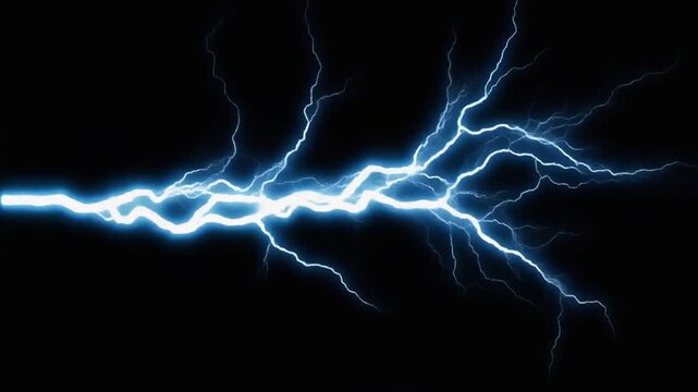 Dynamic electrical lightning strike against a dark background, showcasing powerful blue energy discharge and high voltage current effect for a dramatic visual impact