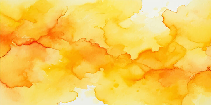 Vintage abstract watercolor painting with yellow and orange paint textures creating a grunge paper design reminiscent of a sunlit sky with light clouds and fire flames
