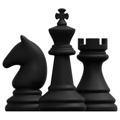 3D Black Chess Knight King Rook Group Smooth Matte Game Object © Flowicon