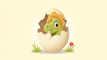 Fototapeta premium Adorable Triceratops Hatching from a Cracked Egg