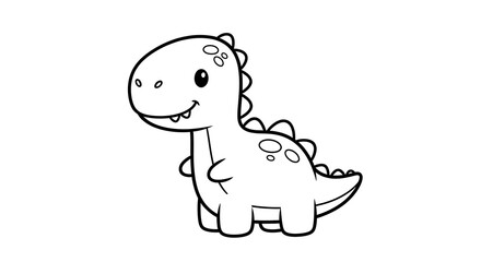 Fototapeta premium Cute Cartoon Dinosaur Illustration in Black and White Outline