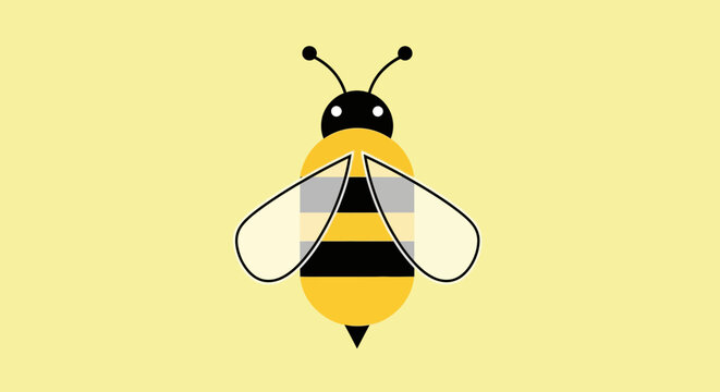 Cartoon Bee Illustration on Yellow Background Depicting Nature and Insect Imagery