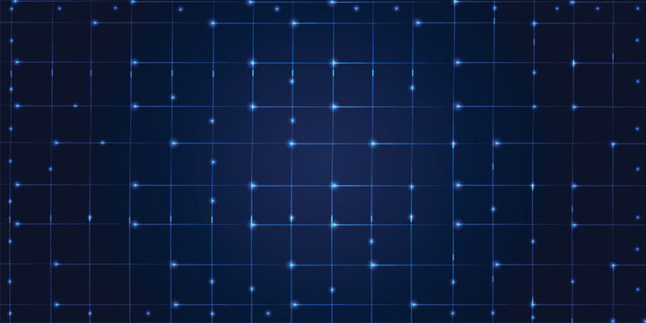Abstract blue digital grid background with glowing light nodes