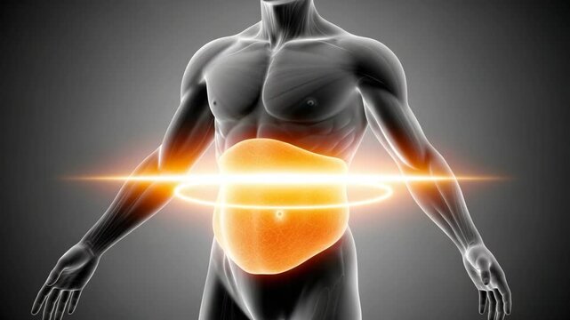 Human Anatomy with Glowing Organ: A stylized depiction of human anatomy, highlighting a glowing organ within the body and the overall health