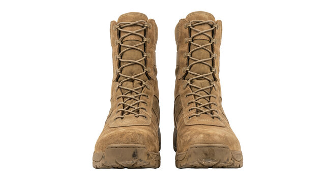 Desert tan tactical military combat boots front view