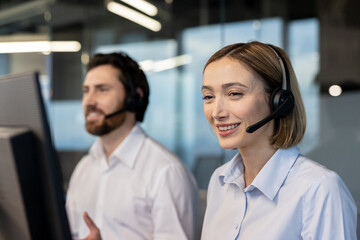 Fototapeta premium Contact center agents providing assistance and customer support