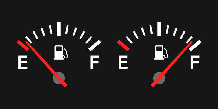 Fuel tank meter icon in flat style. Petrol gauge dashboard vector illustration on isolated background. Energy indicator sign business concept.