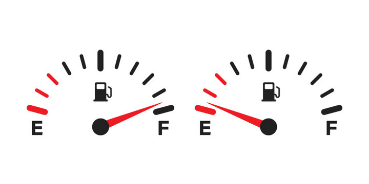 Fuel tank meter icon in flat style. Petrol gauge dashboard vector illustration on isolated background. Energy indicator sign business concept.
