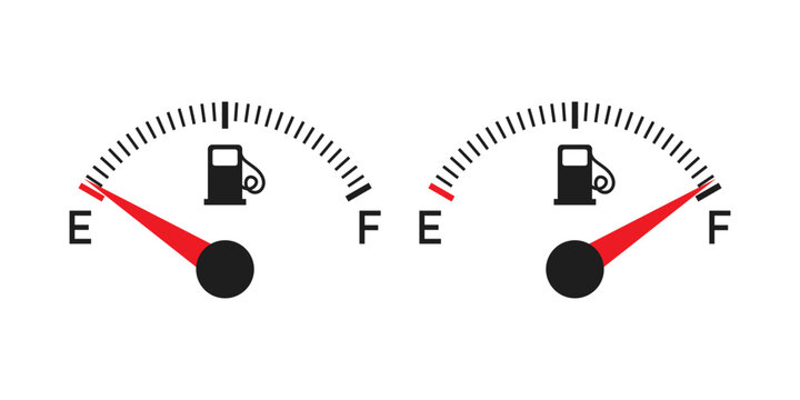 Fuel tank meter icon in flat style. Petrol gauge dashboard vector illustration on isolated background. Energy indicator sign business concept.