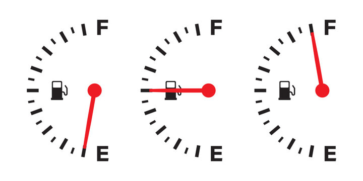 Fuel tank meter icon in flat style. Petrol gauge dashboard vector illustration on isolated background. Energy indicator sign business concept.