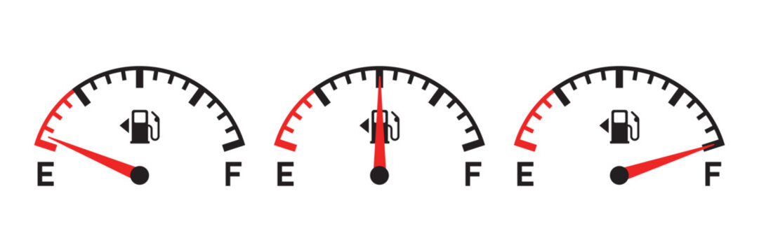 Fuel tank meter icon in flat style. Petrol gauge dashboard vector illustration on isolated background. Energy indicator sign business concept.