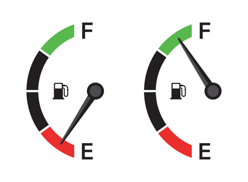 Fuel tank meter icon in flat style. Petrol gauge dashboard vector illustration on isolated background. Energy indicator sign business concept.