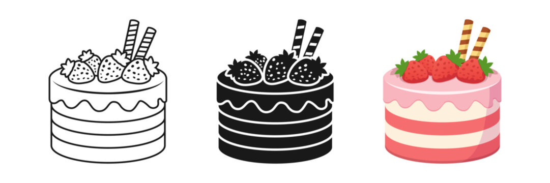 Chocolate cake icon set collection in flat style. Bakery pie vector illustration on isolated background. Festive dessert sign business concept.