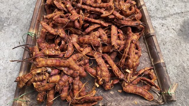Red Tamarind Stack or Imli Stack in Sunlight for Drying