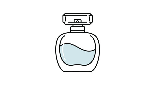 Minimalist perfume bottle illustration with a decorative cap and soft liquid inside