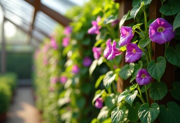 Obraz premium Vibrant Sweet Pea Climbing Vines Trellising Structure Flourishing Fine Gardens
