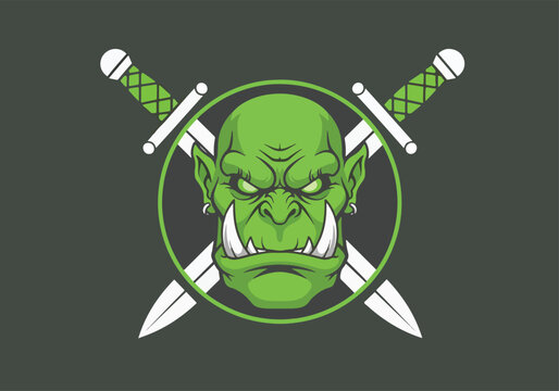 Green orc warrior mascot head with swords: Gaming logo - Gaming Mascot - esport mascot vector illustration  Logo, Mascot, E-Sport, vector mascot - Mascot Logo