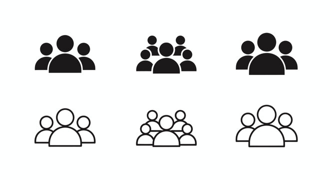 Group of people icons representing a diverse community and teamwork in a simple vector illustration.