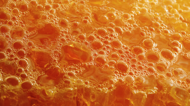 Close-up of frothy orange liquid texture.