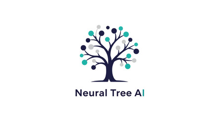 Obraz premium A Modern AI Logo Depicting a Tree with Neural Connections and the Words Neural Tree AI