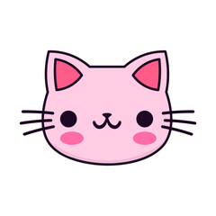 Fototapeta premium Adorable Pink Kitten Face Cartoon Illustration in Kawaii Style