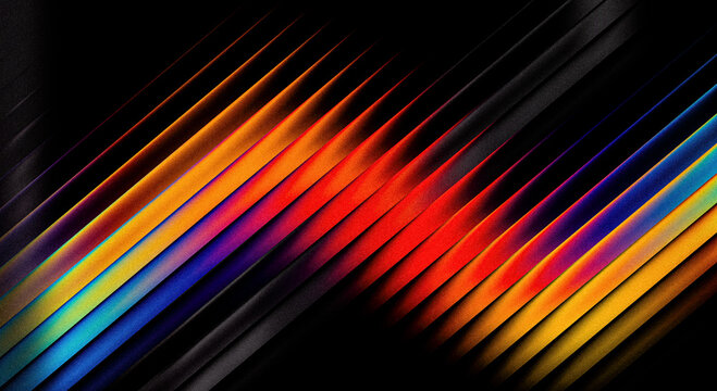 Abstract background with diagonal colorful glowing lines on a dark surface