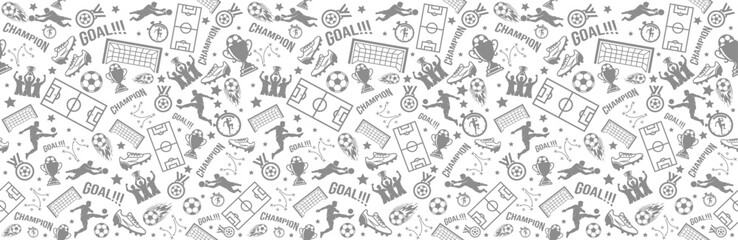 Seamless Football Pattern with Soccer Icons, Players Silhouettes and Sports Elements © Bakemon
