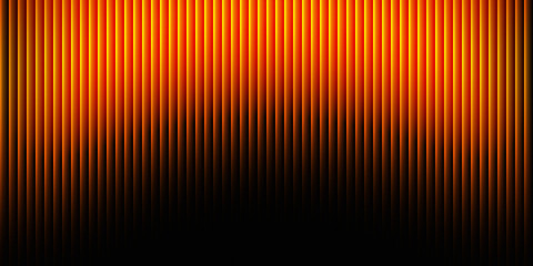 Vibrant abstract background featuring numerous parallel vertical lines with a warm orange and red gradient, creating a dynamic and energetic visual effect that fades into darkness. © Basit