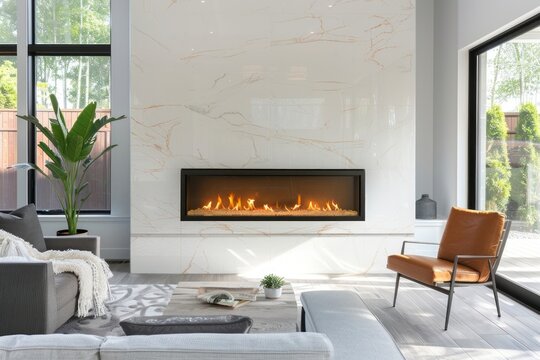 Fireplace room architecture furniture.