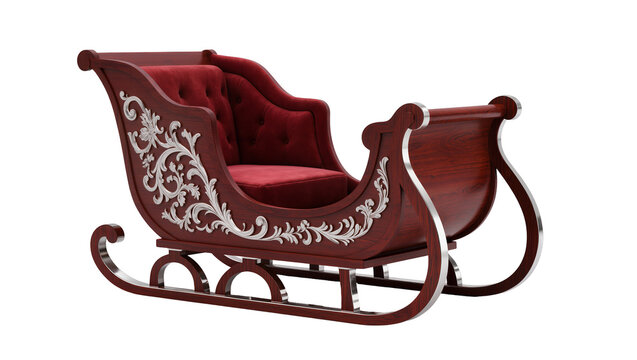 Ornate Red Velvet Santa s Sleigh with Gold Floral Carvings