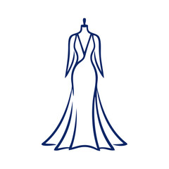 Logotipo de boutique de moda femenina. Dibujo sencillo con líneas de un vestido con falda en un maniquí  © teracreonte