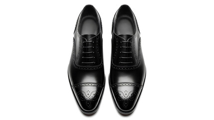 Fototapeta premium Black patent leather oxford dress shoes with brogue detailing with evening wear