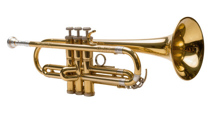 Shiny brass trumpet with valves and mouthpiece © Gabriela