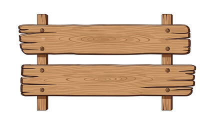 Fototapeta premium Rustic wooden fence or sign board made of two horizontal planks with visible grain and nails against a plain white backdrop.