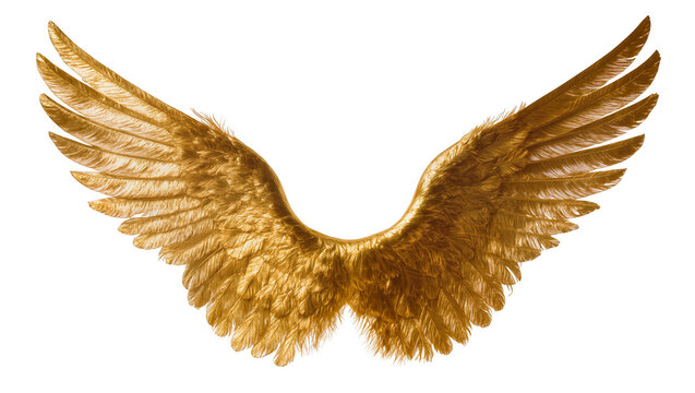 Shimmering golden feathered wing with detailed plumage