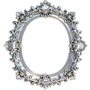 [Transparent Background PNG]Vintage Ornate Silver Frame with Floral Details