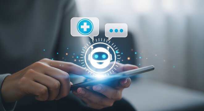 AI chatbot for healthcare providing medical assistance and consultation through a smartphone app interface