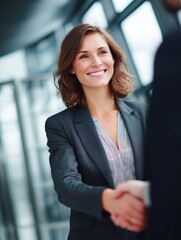 Fototapeta premium professional woman negotiating deal with business background